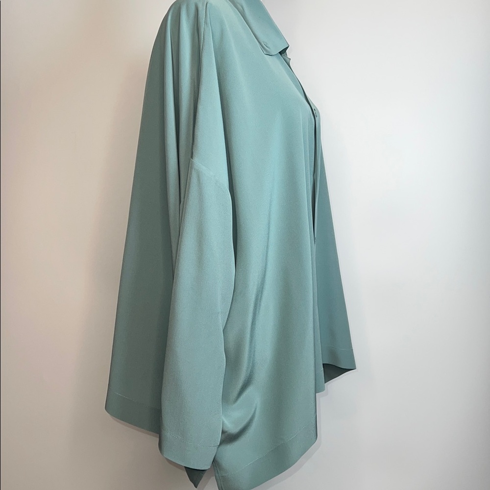 🩵NWOT ESKANDAR WOMENS 100% SILK OVERSIZED BUTTON BLOUSE IN TEAL/ BLUE SIZE 1 - Picture 5 of 11